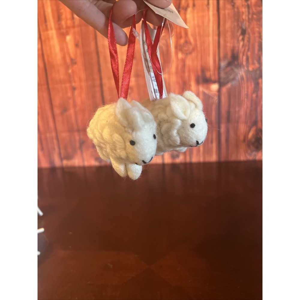 Silver Tree Holiday Christmas Felt 2 Sheeps Ornament Xmas Tree Hanging Decor